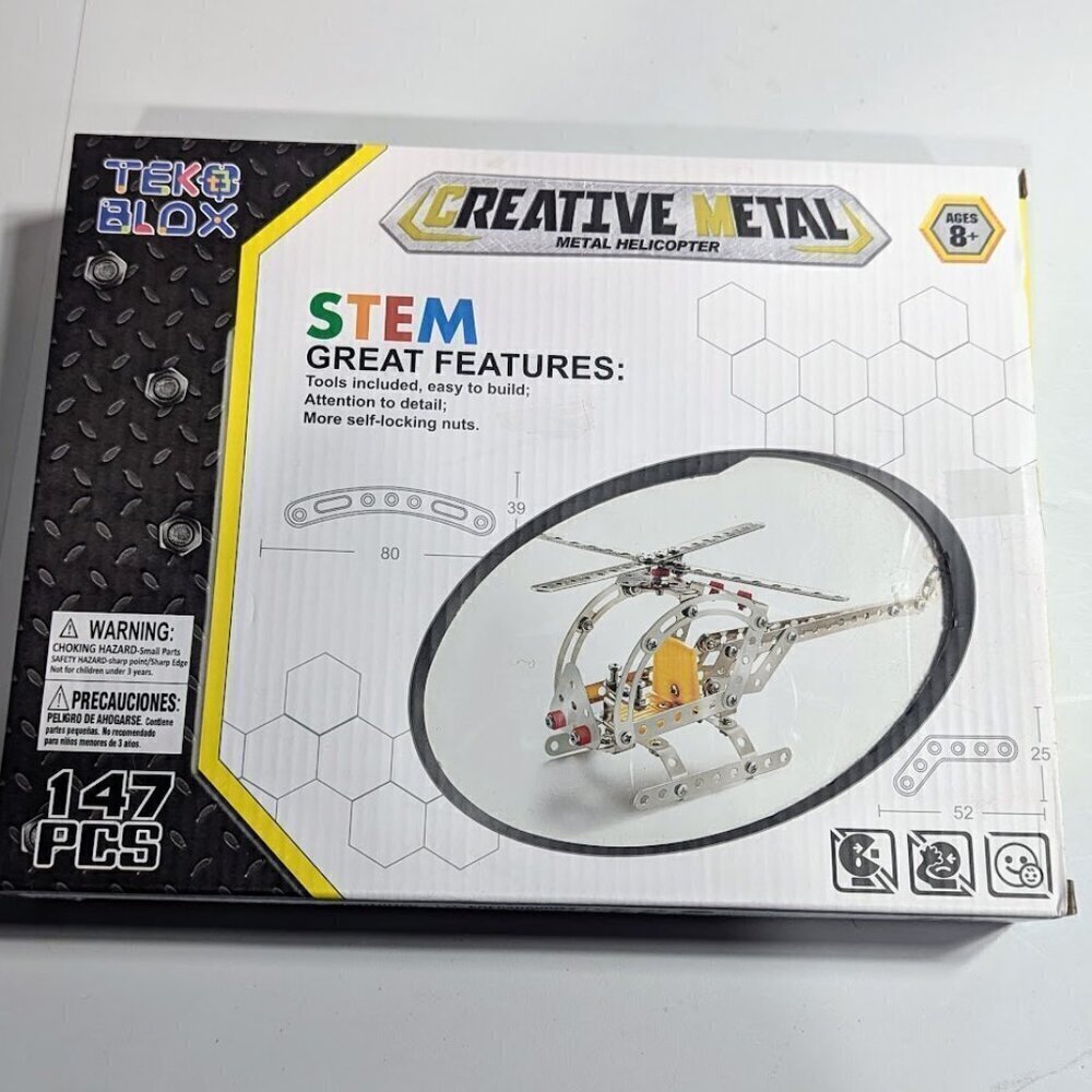 NEW IN BOX Tek B Blox Creative Metal-  Metal Helicopter 147 Pcs AGES 8 &UP STEAM